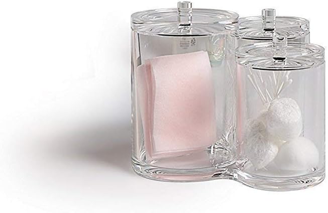 OUMENGO Clear Acrylic Cotton Round Holder, Makeup Rounds Holder, 3 Compartment Premium Quality Plastic Makeup Container, Dustproof Durable Plastic