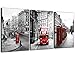 NAN Wind Modern London Wall Art Painting Red Bus on London Street Black White Wall Art Union Jack Wall Decor Paintings on Canvas Stretched Framed Ready to Hang Home Decor