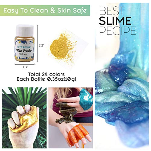 LET'S RESIN Pearl Pigment Powder -24 Colors Mica Powder-Each Bottle 0.35oz-Cosmetic Grade Resin Powdered Pigments-Hand Soap Making Dye for Slime, Resin Dye, Bath Bomb, Tumblers and Candle Making