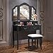 CHARMAID Vanity Set with Tri-Folding Mirror and 4 Drawers, Makeup Dressing Table with Cushioned Stool, Makeup Vanity Set for Women Girls Bedroom, Makeup Table and Stool Set (Black)