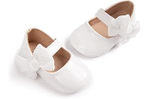 ohsofy Infant Baby Girls Mary Jane Flats Non-Slip Bowknot Princess Wedding Dress Shoes Toddler Crib Shoes