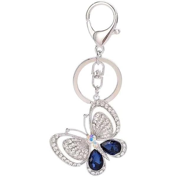 Llavero Con Diamante De Imitación Con Mariposa & Con Diseño De Pompón