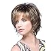 LEJIMEI Short Brown Wigs for White Women Straight Brown Mixed Blonde Wigs with Bangs Natural Synthetic Full Wigs for Women with Wig Cap LM028