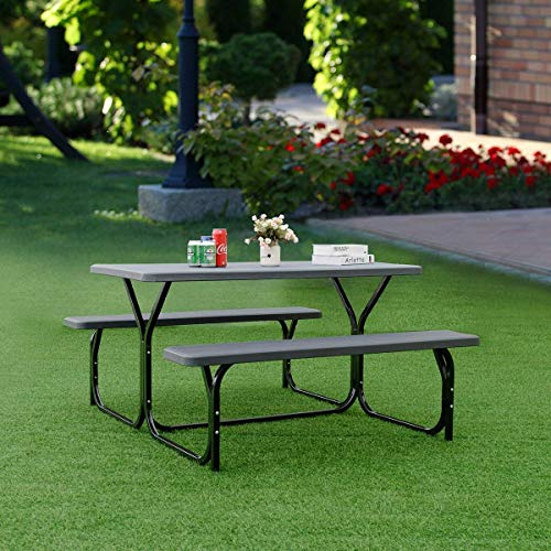 GYMAX Picnic Table, Camping Picnic Tables Bench Set for Outside