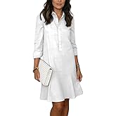 QXE Womens White Cotton Linen Dresses Casual Button Down Shirt Dress 2026 Summer Midi Dress Beach Vacation Clothes