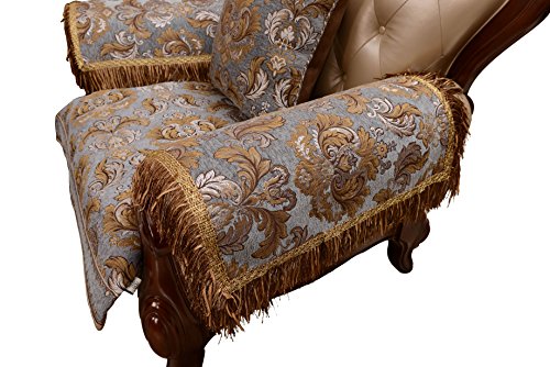 Sideli Luxury Sofa Arm Chair Pad Leather Sofa Cover with Tassel Non-slip(2pc-20x24-sofa arm cover, Aosailo- gray blue)