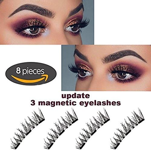Magnetic Eyelashes Glue-free 3 Magnet Black False Eyelashes for Natural Look 3D Reusable Best Triple Fake Lashes Extensions (2 Pairs 8PCS )