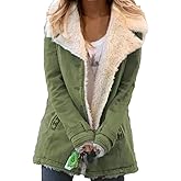 TIAFORD Womens Winter Coat Jackets Lapel Collar Warm Plush Fleece Padded Jacket Lined Pockets Buttons Overcoat Outwear