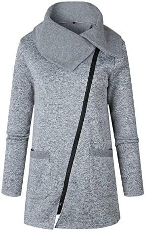 frose Women Fleece Jacket Slant Zipper Collared Coat Casual Overcoat Sweatshirts