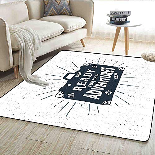 Carpet,Ready for New Adventures Briefcase Traveling Journey Themed Design Work of Art Print,Rug Kid Carpet,Indigo 55"x63"