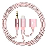 UNOOE 43RFVCVGH iPhone 7 Car Aux Cord, Lightning to 3.5mm Aux Audio Cable 3ft Male to Male Auxiliary Cable with Extender Charger Adapter Cord for Car, Home Stereo Hi-Fi Speaker, Rose Gold
