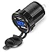 Electop Dual USB Car Charger Socket Power Outlet 2.1A & 2.1A with Blue LED Digital Voltmeter Fast Charge Adapter for Car Boat Marine Mobile