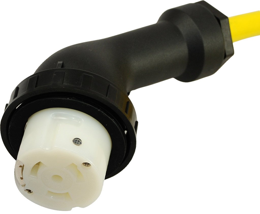 Conntek RV 30 Amp Male Plug to 50 Amp 125/250 Volt Locking Connector Cable with Glowing Strip (White, 25-Feet)