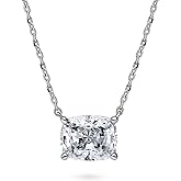 BERRICLE Sterling Silver Solitaire East-West Pendant Necklace for Women, Cubic Zirconia CZ - Emerald, Radiant Cut