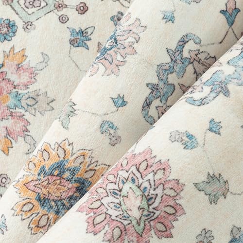 PureCozy Rugs Living Room 200x300cm Beige Washable Non Slip Large Vintage Area Bedroom Rug Bedside Nursery Lounge Office Playroom Indoor Big Carpet Low Pile Carpets Retro