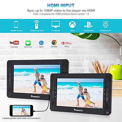 NAVISKAUTO 10.5" Dual Screen Portable DVD Player for Car with HDMI