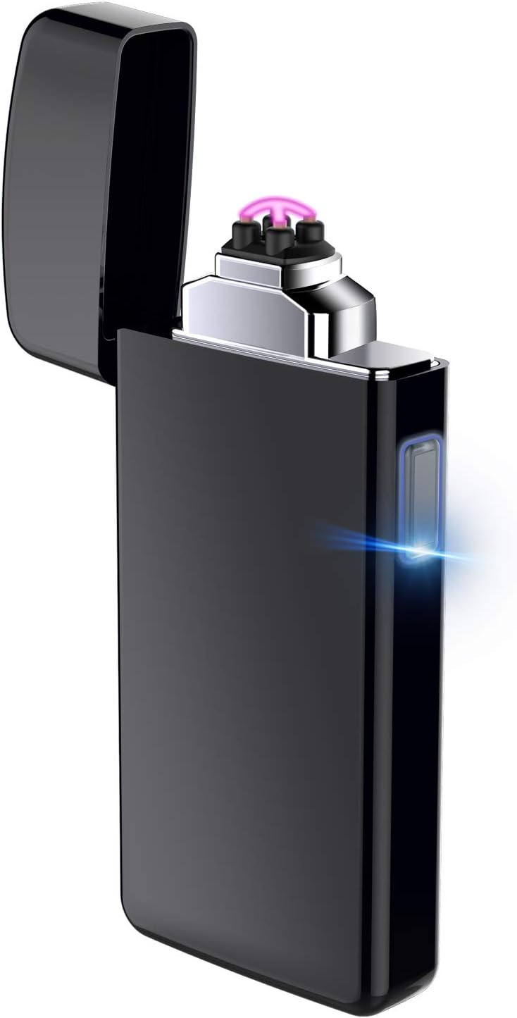 Lighter, Electric Lighter USB Rechargeable Dual Arc Lighter Windproof Flameless Plasma Lighter (Black)
