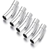 EMBLAASK 5 Sets Stainless Steel Bayonet Clasps Leather Cord End Clasp Integral Clasp for Bracelet Necklace Jewelry Making (Hole Size Fit 6mm, Mirror Steel)