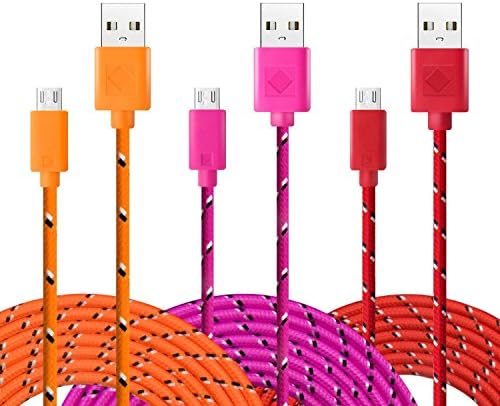 USB Cable, Boxeroo 10ft/3m USB 2.0 A Male to Micro USB Cable Braided, High Speed Charge and Data Sync Micro Charger Compatible for Samsung, HTC, Motorola, Nokia, Android and More(Red, Rose, Orange)