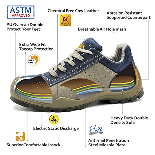 SAFETOE Safety Shoes Work Boots Wide L7295 Leather &Steel Toe Work Shoes for Men and Women - Thumbnail 4