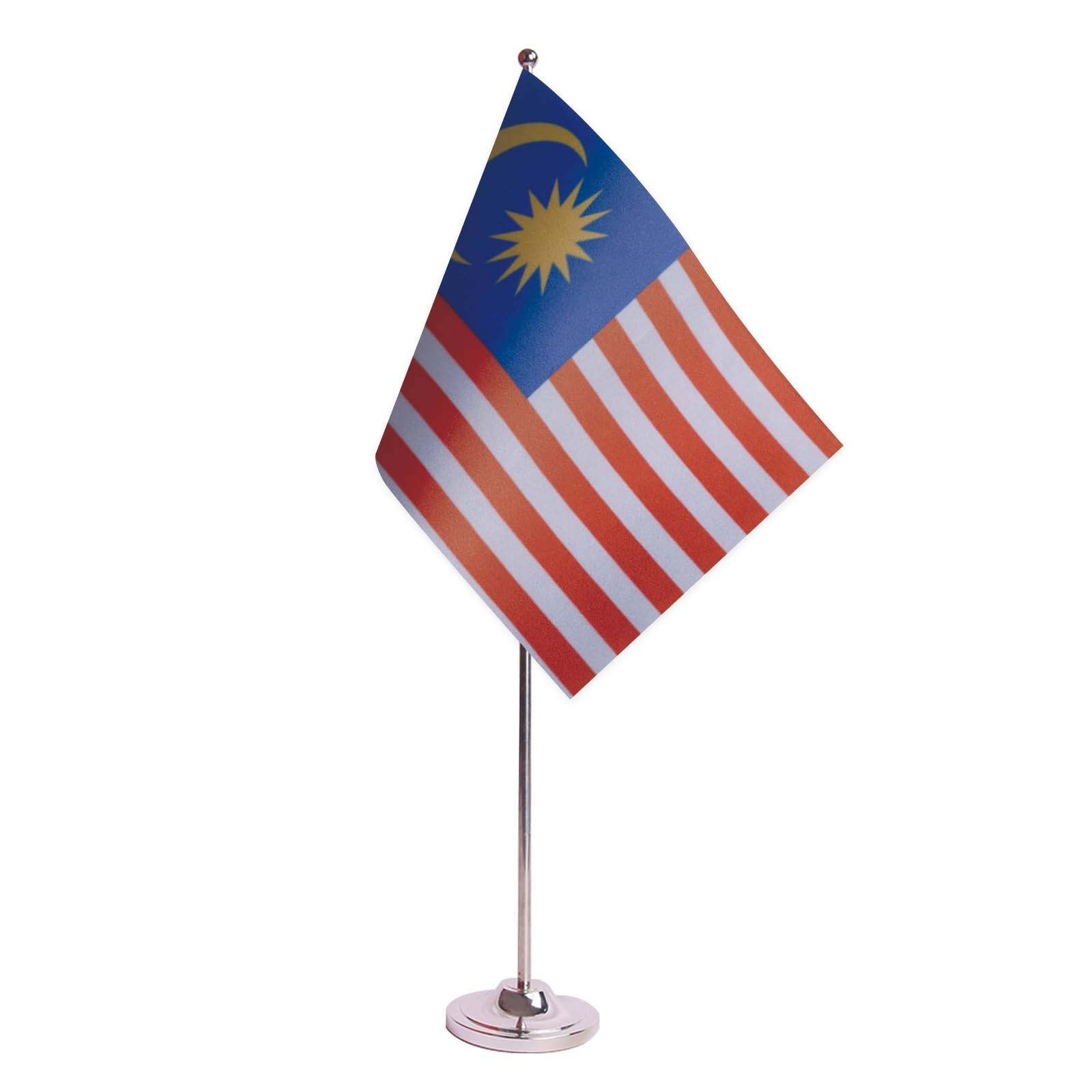 AZ FLAG Malaysia Prestige Table Flag 6'' x 9'' - Malaysian Office Decoration 100% Satin 22 x 15 cm - Desk Flag with Steel Pole and Base