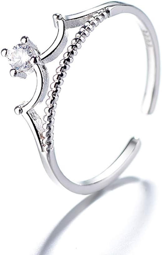Orris Cute Sterling Silver Diamond Mounted Crystal Adjustable Free Size Open Ring for Women Girls