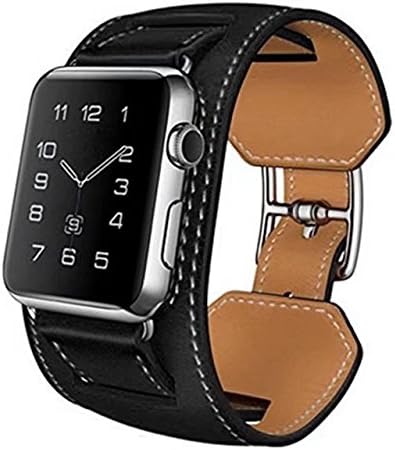 Apple Watch Band 42mm, Cuff Bracelet Leather Strap Watchband with Adapter for 42mm Apple Watch Series 3/Series 2/Series 1 (42mm,Black)