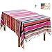 Fowecelt Mexican Serape Blanket Tablecloth 59 x 84 Inch for Mexican Party Wedding Decorations Outdoor Picnics Dining Table, Large Square Fringe Cotton Handwoven Table Cloth
