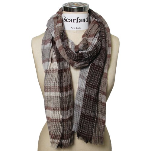 Scarfand Plaid Ruffle Oblong Scarf (Brown)