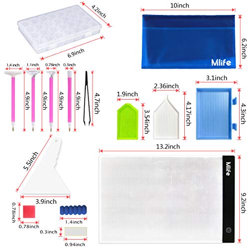 Mlife Diamond Painting A4 LED Light Pad Kit - Diamond Art Light Board with 32PCS 5D Painting Tools, Apply to Full Drill & Partial Drill 5D Diamond Painting with Detachable Stand and Clips