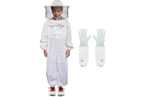 Luwint Kids Full Body Ventilated Beekeeping Suits - Cotton Bee Beekeeper Suit with Self Supporting Fencing Circular Veil Hood