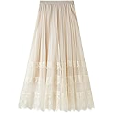LYOYE Women's Midi Skirt Elastic High Waist Lace Tulle Skirt Pleated Skirt