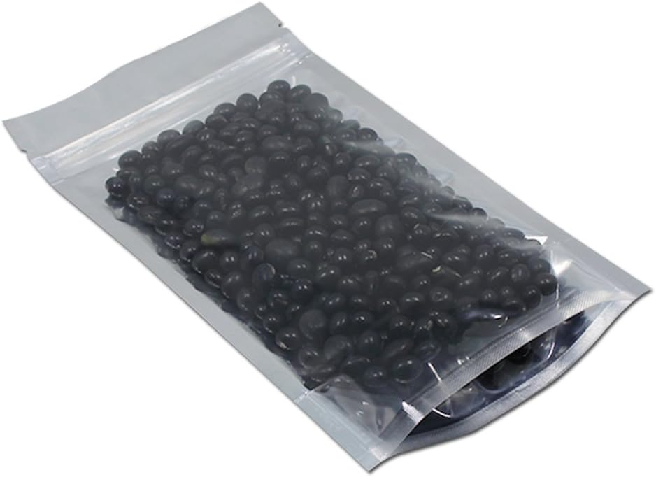 100pcs 6.3x9.4 inch Stand Up Pouch Clear Silver Zipper Lock Resealable Aluminum Mylar Foil Plastic Packaging Bag for Zip Heat Seal Package Lock Smell Proof with Tear Notch Long Term Food Storage - Image 3