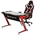 Ficmax Gaming Desk Z Shaped Gaming Computer Desk with LED Light Pro Gamer Computer Table with Leather Fender Cloth Ergonomic PC Desk for Gamer Z Leg Home Office Desk Large Size Esport Gaming Desk(Red)