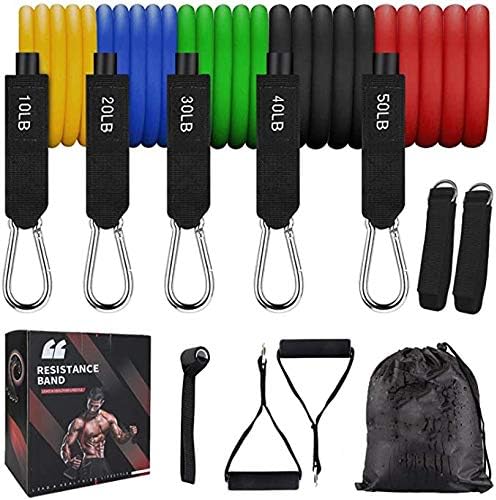 Glinning5 Home Workouts Resistance Bands Set Exercise Bands 11pcs with Door Anchor Handles Waterproof Carry Bag Legs Ankle Straps for Resistance Training Physical Therapy Home Workouts