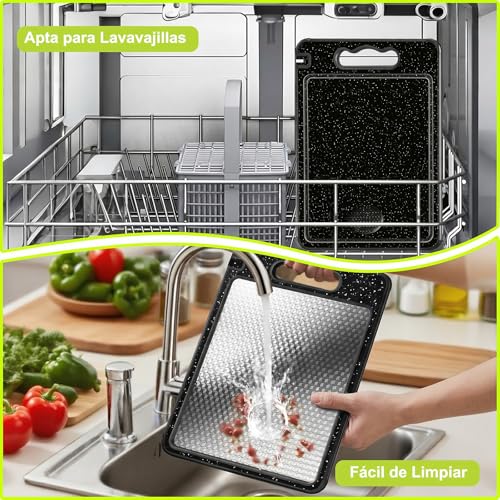 2PCS Tabla para Picar de Doble(Acero Inoxidable+PP)–36.5×25CM,Titanium Cutting Board,Tabla de Cortar Cocina para Carne,Frutas,Verduras,Colgable,Lavavajillas,Duradera y Anticorrosiva
