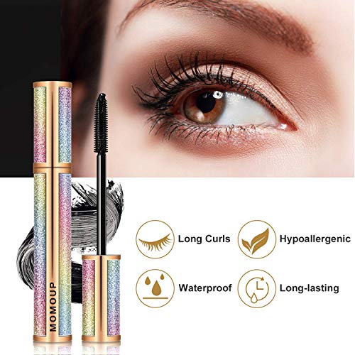 2 Pack Natural 4D Silk Fiber Lash Mascara, Lengthening and Thick, Long Lasting, Waterproof & Smudge-Proof, All Day Exquisitely, Full, Long, Thick, Smudge-Proof Eyelashes