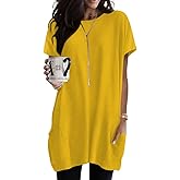 Naggoo Womens Short Sleeve Tunic Tops for Leggings Summer Casual Long Shirt with Pockets Floral Print T-Shirts