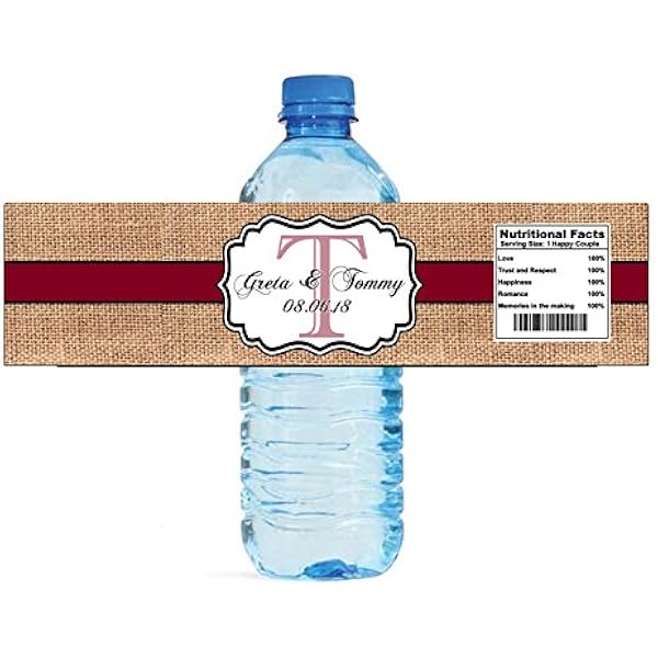 Amazon.com: Burlap Burgandy Stripe Monogram Wedding Water ...