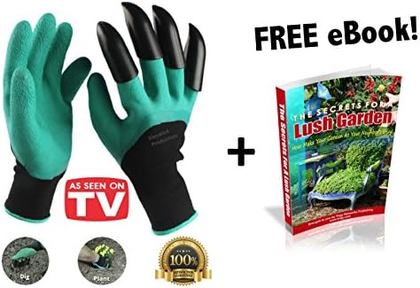 Garden Genie Gloves With Right Hand Claws That Make It Quick & Easy To Plant Nursery Plants with Effortless Digging and are Safe for Rose Pruning. Exclusive eBook! As Seen On TV!