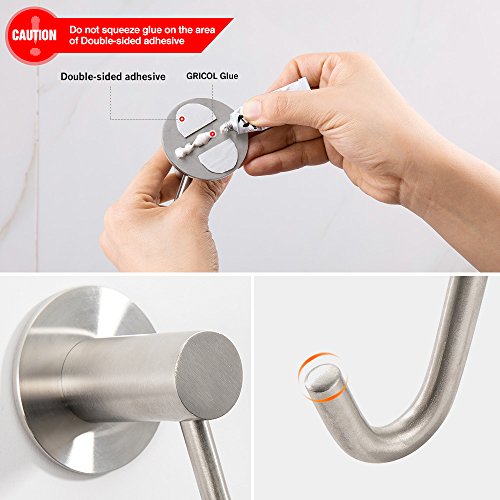 Gricol Towel Coat Robe Hook Self Adhesive Wall Hook No Damage No Drills, 304 Stainless Steel Brushed Finish, 2 Pack