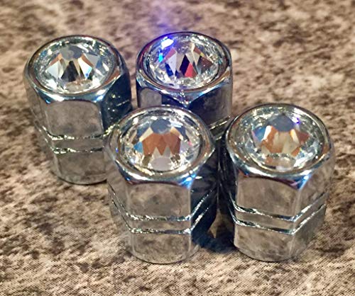 High Quality Chrome Metal Tire Valve Stem Caps adorned with Swarovski Crystals
