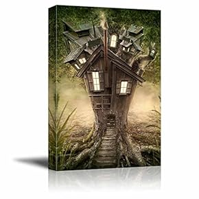Canvas Prints Wall Art - Fantasy Tree House in Forest | Modern Wall Decor/Home Art Stretched Gallery Canvas Wraps Giclee Print & Ready to Hang - 12" x 18"