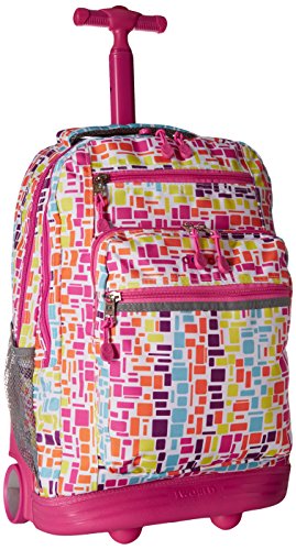 J World New York Sundance Rolling Backpack, Squares Neon, One Size