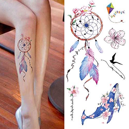 Yesallwas 8 Sheet cute Temporary Tattoo Sticker Fake Tattoos for Women Girls Models,Waterproof Long Lasting Body Art Makeup Sexy Tattoos-Flowers,rose,lotus,Mermaid,dreamcatcher,butterfly (A) - Thumbnail 4