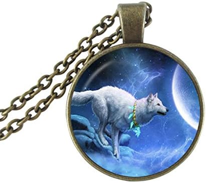Vintage White Wolf Jewelry Animal Necklaces Choker Necklace Moon Glass Cabochon