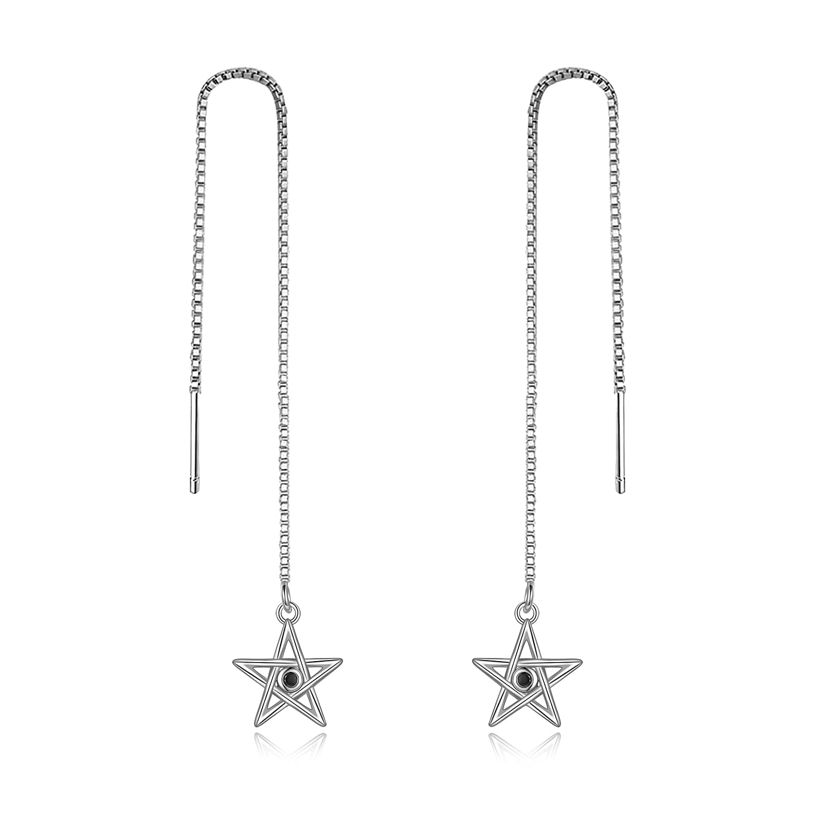 Threader Earrings 925 Sterling Silver Teardrop,Tree of Life,Star Dangle Drop Earrings for Women (star earrings)