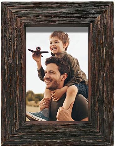 EosGlac 4x6 Rustic Picture Frame, Reclaimed Look Wooden Photo Frame, Tabletop or Wall Mounting Display, Weathered Dark Brown