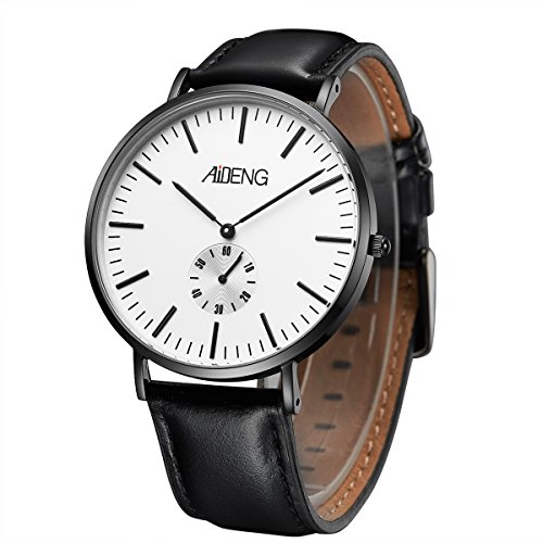 Men s Wrist Watches Classic and Casual 40mm/1.58inches Case Analog Japan Quartz Movement Watch Black Leather Strap