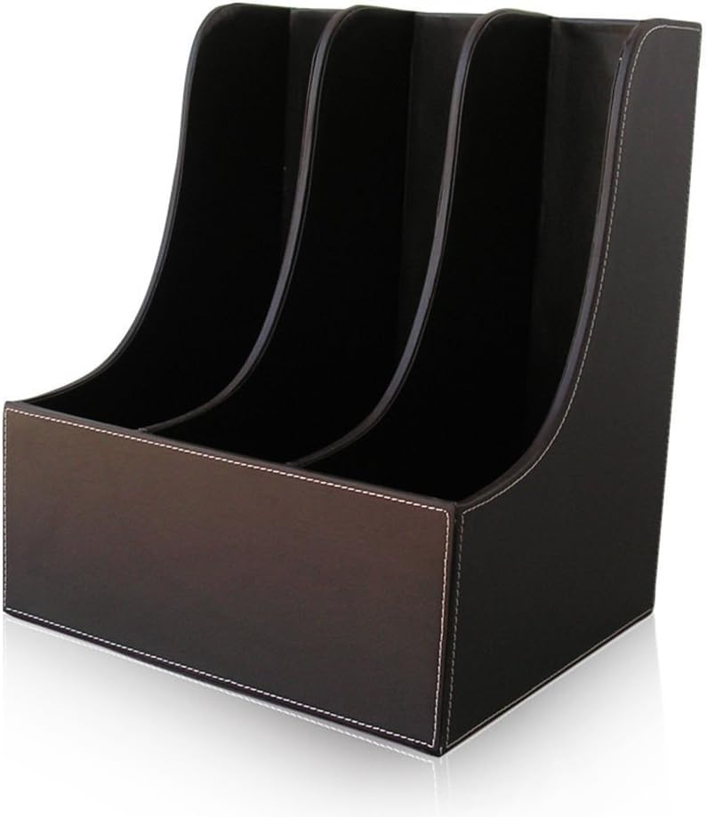 KINGFOM 3-Slot Desktop Filling Organizer Rack Magazine File Holder Organizer Box (3 Slots-Brown)